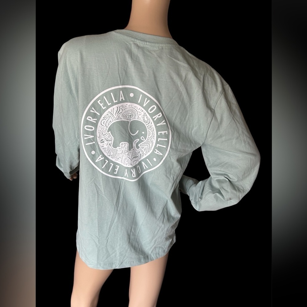 Ivory Ella 100% Organic Cotton Seafoam Green Long Sleeve Casual Tee Women Sz M - Picture 1 of 8